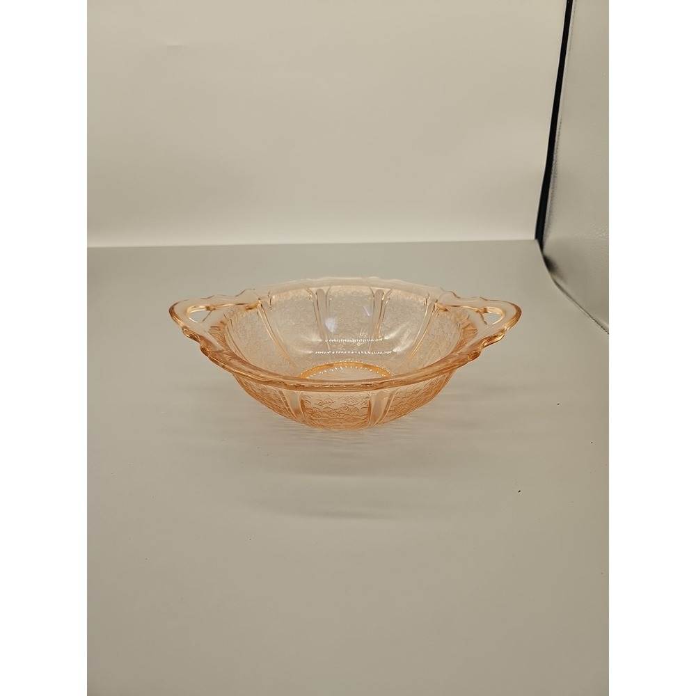 Vintage Jeannette Glass 11" Handled Bowl Cherry  Blossom Pink